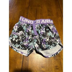 Under Armour Girls UA Play Up Printed Shorts Stretch Waistband Purple Youth XS